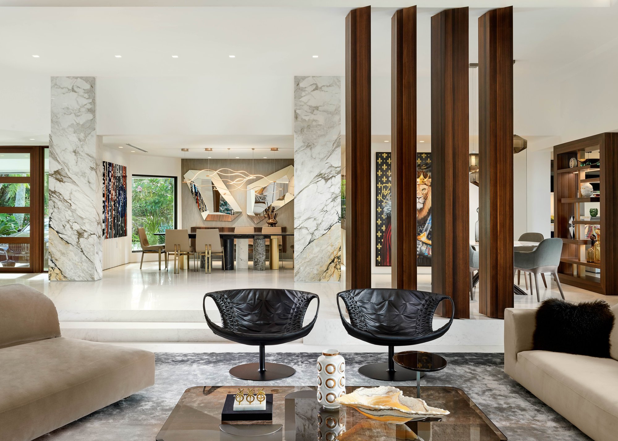 Elegant Miami living room with custom millwork made in Italy