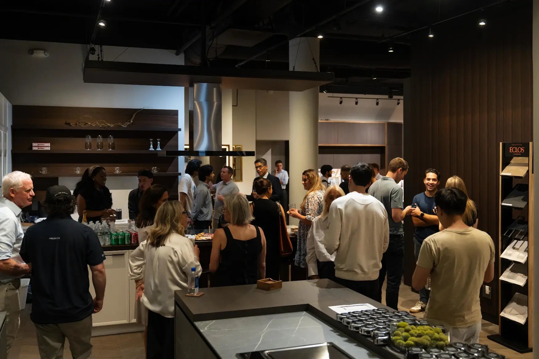 Blueprint Society's Next Gen Trade Tech event attendees mingling at ITALKRAFT's New York showroom